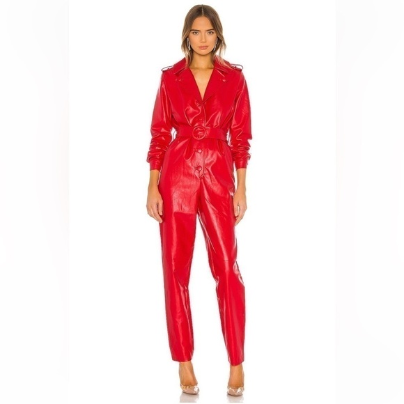 Ronny Kobo Alie Faux Leather Jumpsuit In Red NWT Size S - Picture 2 of 16